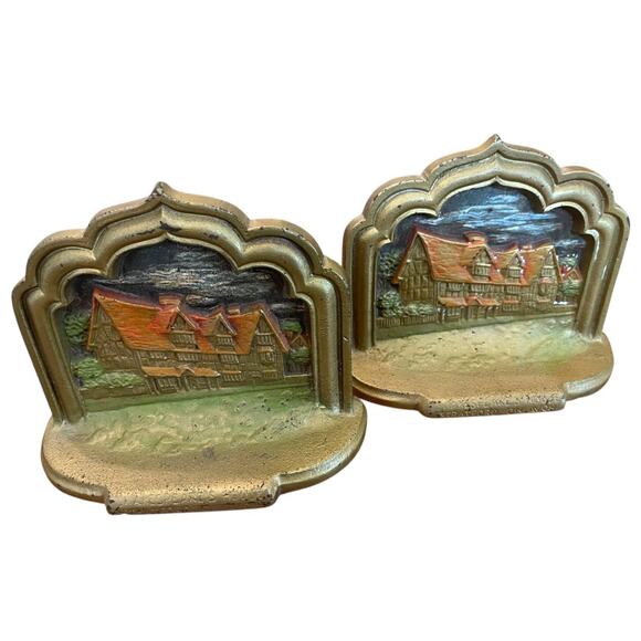 Antique Shakespeare's Stratford On Avon Bookends Bronze - Picture 1 of 12